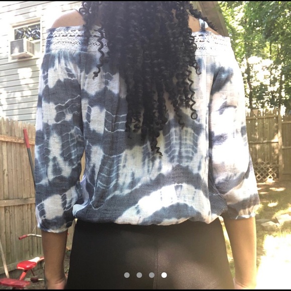 Blue Off The Shoulder Tie Dye Top - Picture 4 of 4